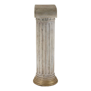 English Elm 12.8X10x30.9 Neoclassical Ribbed Column Pedestal in Antique White with Gold Scrollwork Accent W2078P555456
