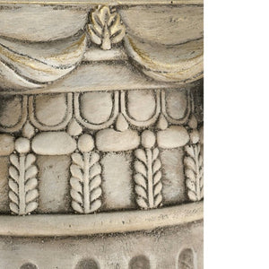 English Elm 12.8X10x30.9 Neoclassical Ribbed Column Pedestal in Antique White with Gold Scrollwork Accent W2078P555456