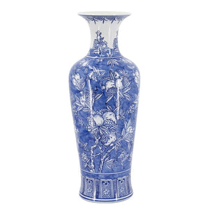 English Elm D9.1x24.4 Handpainted Cobalt Chinoiserie Porcelain Floor Vase with Pomegranate Botanical Motifs W2078P556185
