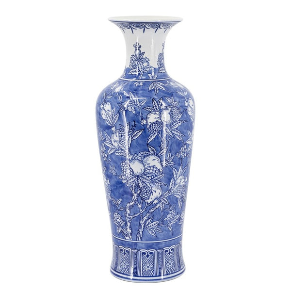 English Elm D9.1x24.4 Handpainted Cobalt Chinoiserie Porcelain Floor Vase with Pomegranate Botanical Motifs W2078P556185