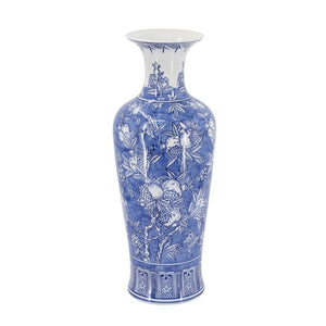 English Elm D9.1x24.4 Handpainted Cobalt Chinoiserie Porcelain Floor Vase with Pomegranate Botanical Motifs W2078P556185