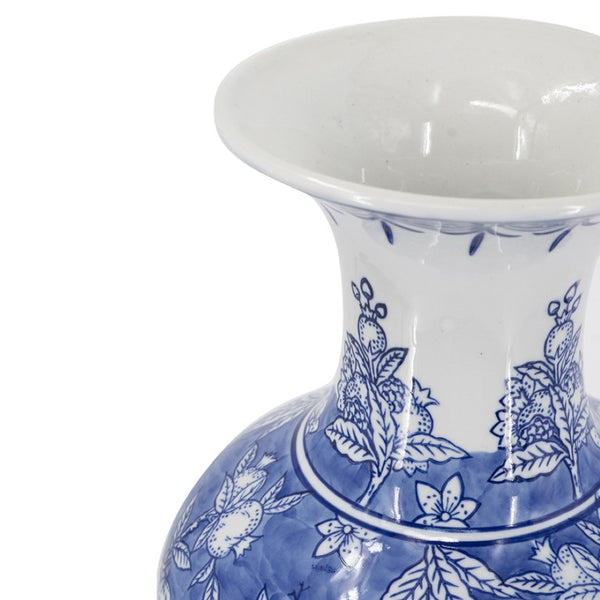 English Elm D9.1x24.4 Handpainted Cobalt Chinoiserie Porcelain Floor Vase with Pomegranate Botanical Motifs W2078P556185