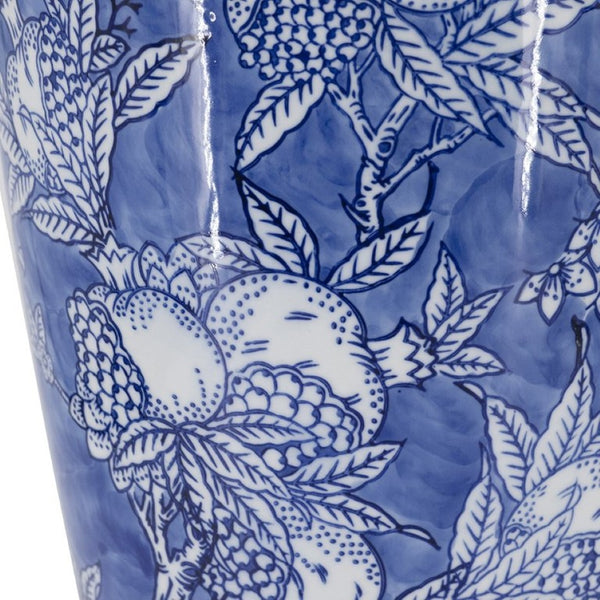 English Elm D9.1x24.4 Handpainted Cobalt Chinoiserie Porcelain Floor Vase with Pomegranate Botanical Motifs W2078P556185