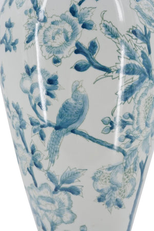 English Elm D8.3x17.3 Chinoiserie Porcelain Baluster Vase Songbird Peony Mirror Glaze Mantel Accent W2078P556188