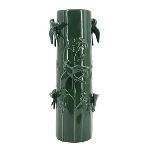 English Elm D7.9x18.9 Tall Handcrafted Ceramic Floor Vase Relief Birds Vines Glossy Green Finish W2078P556198