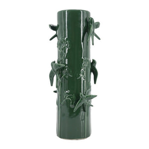 English Elm D7.9x18.9 Tall Handcrafted Ceramic Floor Vase Relief Birds Vines Glossy Green Finish W2078P556198