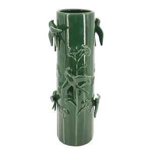 English Elm D7.9x18.9 Tall Handcrafted Ceramic Floor Vase Relief Birds Vines Glossy Green Finish W2078P556198