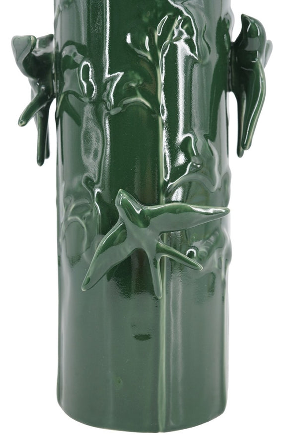English Elm D7.9x18.9 Tall Handcrafted Ceramic Floor Vase Relief Birds Vines Glossy Green Finish W2078P556198