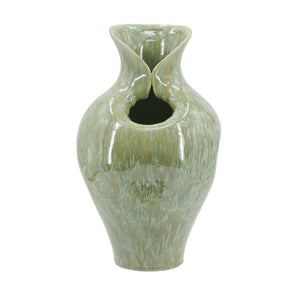 English Elm D9.8x16.5 Tall Sculptural Ceramic Vase with Reactive Sage Glaze for Entryway or Mantle W2078P556200