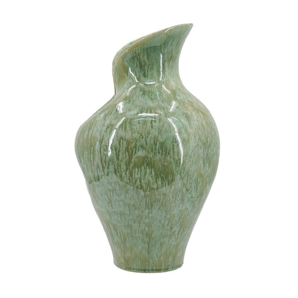 English Elm D9.8x16.5 Tall Sculptural Ceramic Vase with Reactive Sage Glaze for Entryway or Mantle W2078P556200