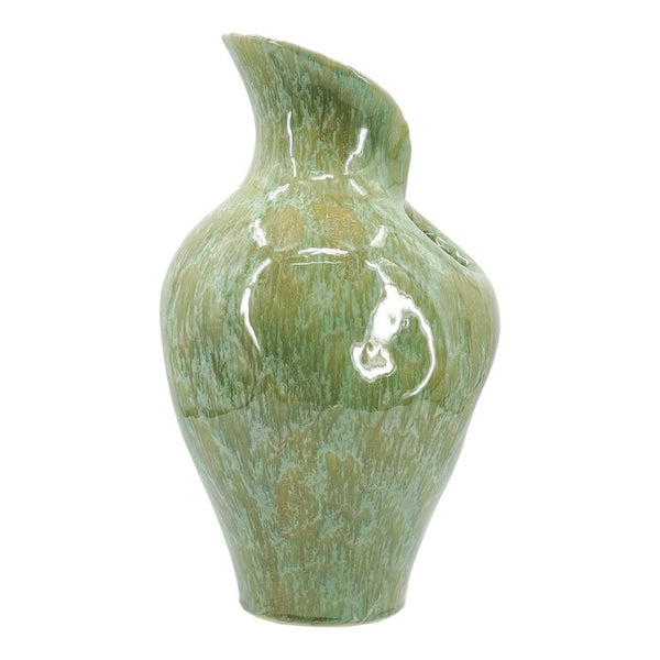 English Elm D9.8x16.5 Tall Sculptural Ceramic Vase with Reactive Sage Glaze for Entryway or Mantle W2078P556200