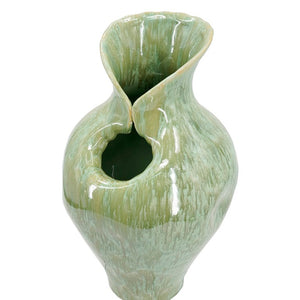 English Elm D9.8x16.5 Tall Sculptural Ceramic Vase with Reactive Sage Glaze for Entryway or Mantle W2078P556200