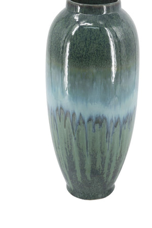 English Elm D8x17.7 Handcrafted Ceramic Floor Vase Reactive Glaze Oceanic Blue Green Artisan Finish W2078P556203