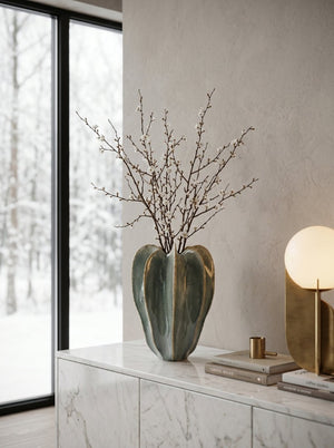 English Elm D8.9x12.8 Saguaro Silhouette Ceramic Vase Ribbed Artisan Glaze Sculptural Mantel Accent W2078P556206