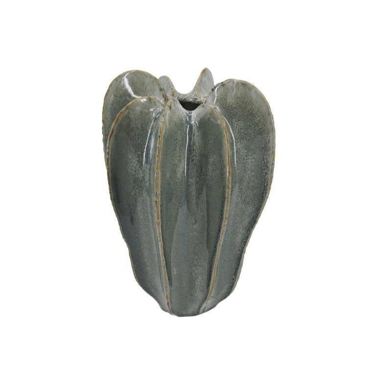 English Elm D8.9x12.8 Saguaro Silhouette Ceramic Vase Ribbed Artisan Glaze Sculptural Mantel Accent W2078P556206