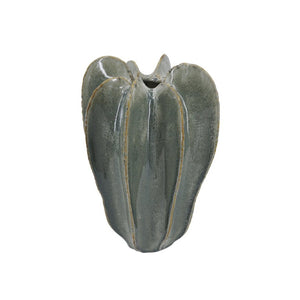 English Elm D8.9x12.8 Saguaro Silhouette Ceramic Vase Ribbed Artisan Glaze Sculptural Mantel Accent W2078P556206
