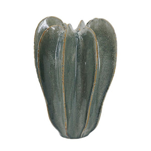 English Elm D8.9x12.8 Saguaro Silhouette Ceramic Vase Ribbed Artisan Glaze Sculptural Mantel Accent W2078P556206
