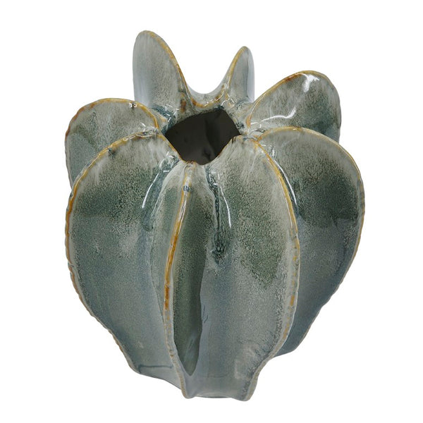 English Elm D8.9x12.8 Saguaro Silhouette Ceramic Vase Ribbed Artisan Glaze Sculptural Mantel Accent W2078P556206