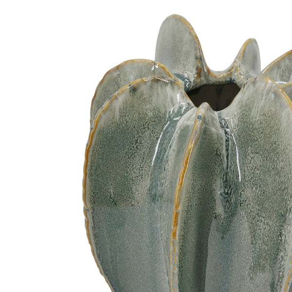 English Elm D8.9x12.8 Saguaro Silhouette Ceramic Vase Ribbed Artisan Glaze Sculptural Mantel Accent W2078P556206