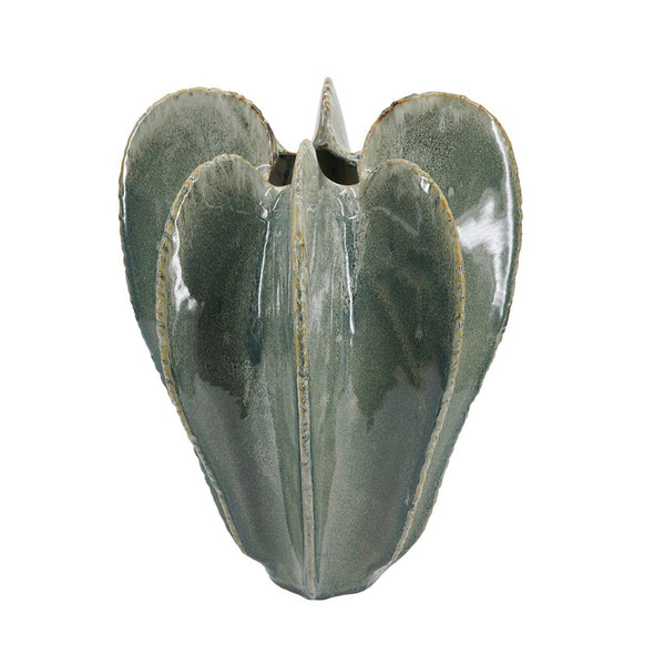 English Elm D11.6x15.7 Saguaro Ribbed Ceramic Urn Sage Reactive Glaze Sculptural Floor Vase W2078P556209