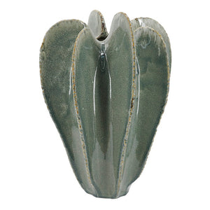 English Elm D11.6x15.7 Saguaro Ribbed Ceramic Urn Sage Reactive Glaze Sculptural Floor Vase W2078P556209