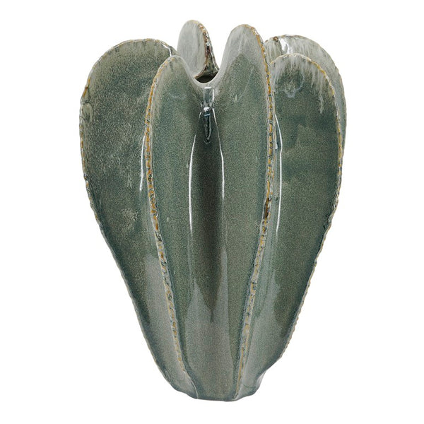 English Elm D11.6x15.7 Saguaro Ribbed Ceramic Urn Sage Reactive Glaze Sculptural Floor Vase W2078P556209