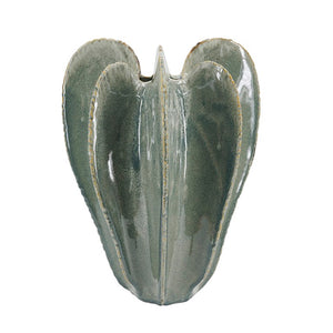 English Elm D11.6x15.7 Saguaro Ribbed Ceramic Urn Sage Reactive Glaze Sculptural Floor Vase W2078P556209