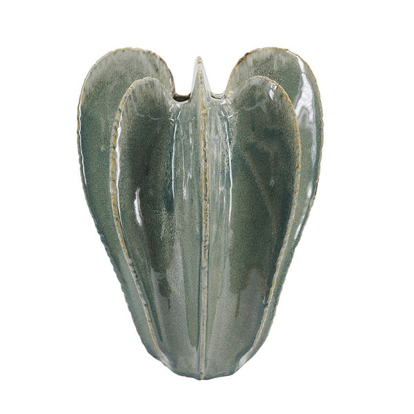 English Elm D11.6x15.7 Saguaro Ribbed Ceramic Urn Sage Reactive Glaze Sculptural Floor Vase W2078P556209