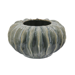 English Elm D13.2x7.5 Ribbed Ceramic Bowl Vase Artisan Reactive Glaze Sculptural Centerpiece Decor W2078P556210