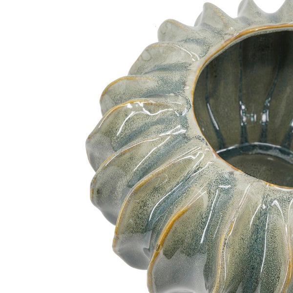 English Elm D13.2x7.5 Ribbed Ceramic Bowl Vase Artisan Reactive Glaze Sculptural Centerpiece Decor W2078P556210