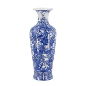 English Elm D7.7x20.3 Tall Chinoiserie Porcelain Vase Handpainted Blue White Floral Motif W2078P556211