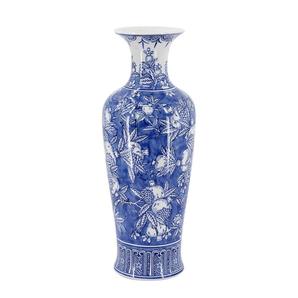 English Elm D7.7x20.3 Tall Chinoiserie Porcelain Vase Handpainted Blue White Floral Motif W2078P556211