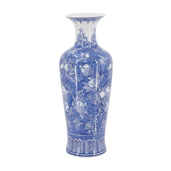 English Elm D7.7x20.3 Tall Chinoiserie Porcelain Vase Handpainted Blue White Floral Motif W2078P556211