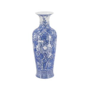 English Elm D7.7x20.3 Tall Chinoiserie Porcelain Vase Handpainted Blue White Floral Motif W2078P556211