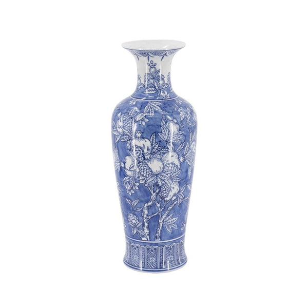 English Elm D7.7x20.3 Tall Chinoiserie Porcelain Vase Handpainted Blue White Floral Motif W2078P556211