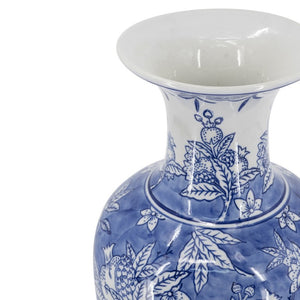 English Elm D7.7x20.3 Tall Chinoiserie Porcelain Vase Handpainted Blue White Floral Motif W2078P556211