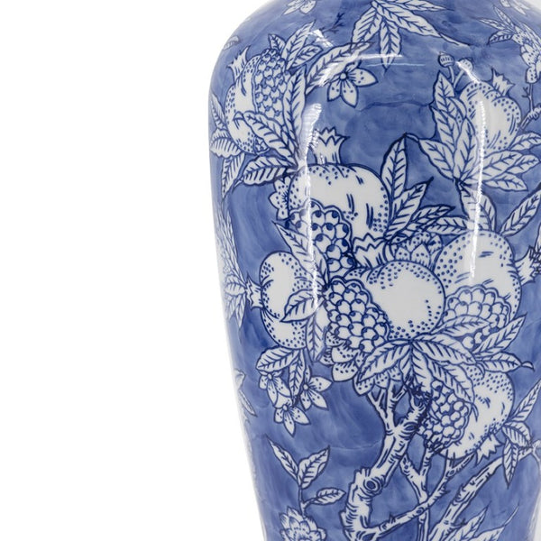 English Elm D7.7x20.3 Tall Chinoiserie Porcelain Vase Handpainted Blue White Floral Motif W2078P556211