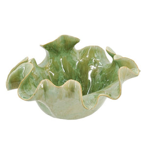 English Elm 13.8X13x6.9 Handcrafted Ceramic Bowl Ruffled Sage Glaze Centerpiece for Table or Console W2078P557640