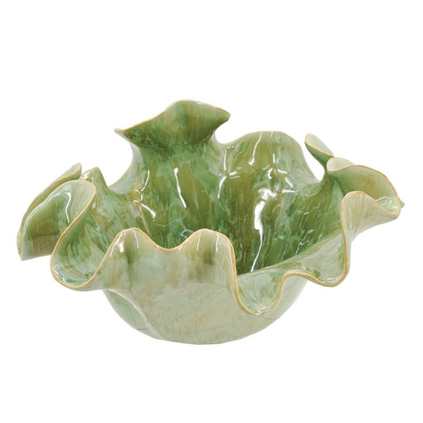 English Elm 13.8X13x6.9 Handcrafted Ceramic Bowl Ruffled Sage Glaze Centerpiece for Table or Console W2078P557640