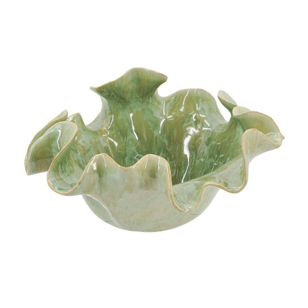 English Elm 13.8X13x6.9 Handcrafted Ceramic Bowl Ruffled Sage Glaze Centerpiece for Table or Console W2078P557640