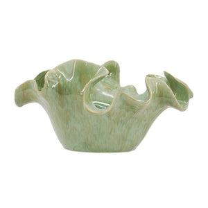 English Elm 13.8X13x6.9 Handcrafted Ceramic Bowl Ruffled Sage Glaze Centerpiece for Table or Console W2078P557640