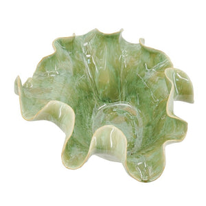 English Elm 13.8X13x6.9 Handcrafted Ceramic Bowl Ruffled Sage Glaze Centerpiece for Table or Console W2078P557640