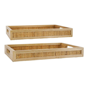 English Elm Set of 2 Handwoven Rattan Nesting Trays with Cutout Handles for Boho Home Styling W2078P558195