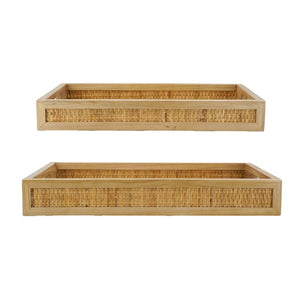 English Elm Set of 2 Handwoven Rattan Nesting Trays with Cutout Handles for Boho Home Styling W2078P558195