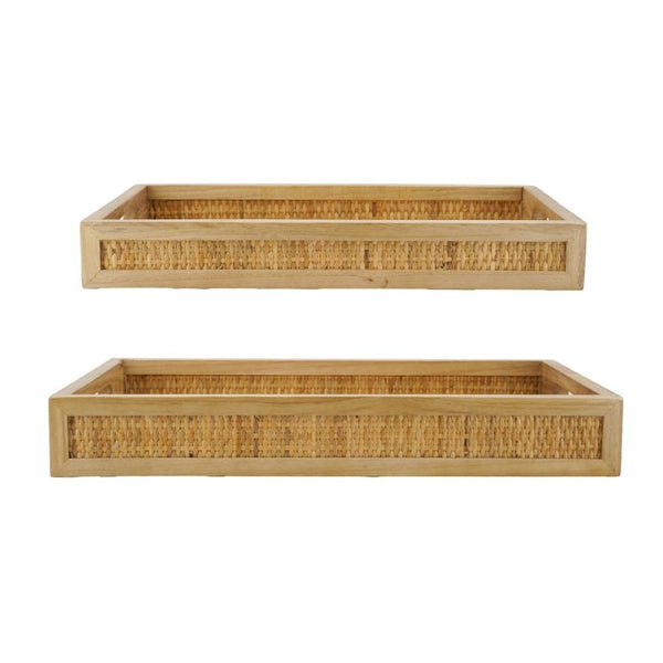 English Elm Set of 2 Handwoven Rattan Nesting Trays with Cutout Handles for Boho Home Styling W2078P558195