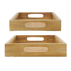 English Elm Set of 2 Handwoven Rattan Nesting Trays with Cutout Handles for Boho Home Styling W2078P558195