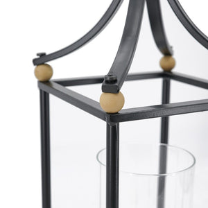 English Elm Set of 2 Matte Black Iron Arched Lanterns with Glass Hurricane for Mantel Decor W2078P558205