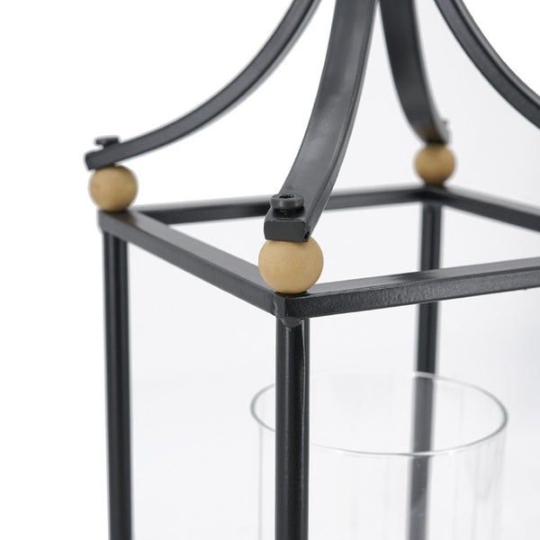 English Elm Set of 2 Matte Black Iron Arched Lanterns with Glass Hurricane for Mantel Decor W2078P558205