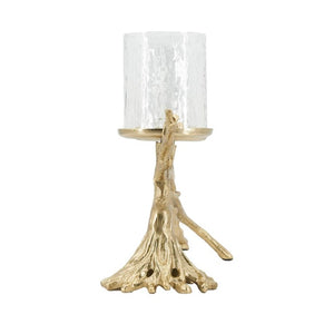 English Elm 25.6X5.9x10.4 Gold Branch Candelabra Five Hurricane Holders Cast Aluminum Sculptural W2078P558333