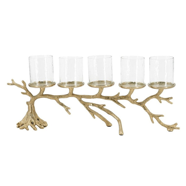 English Elm 25.6X5.9x10.4 Gold Branch Candelabra Five Hurricane Holders Cast Aluminum Sculptural W2078P558333
